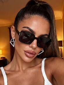 1 Pair Unisex Rectangular Modern Casual Fashion Glasses, Suitable For Back To School, College Style, Campus Occasions - Black - View 1