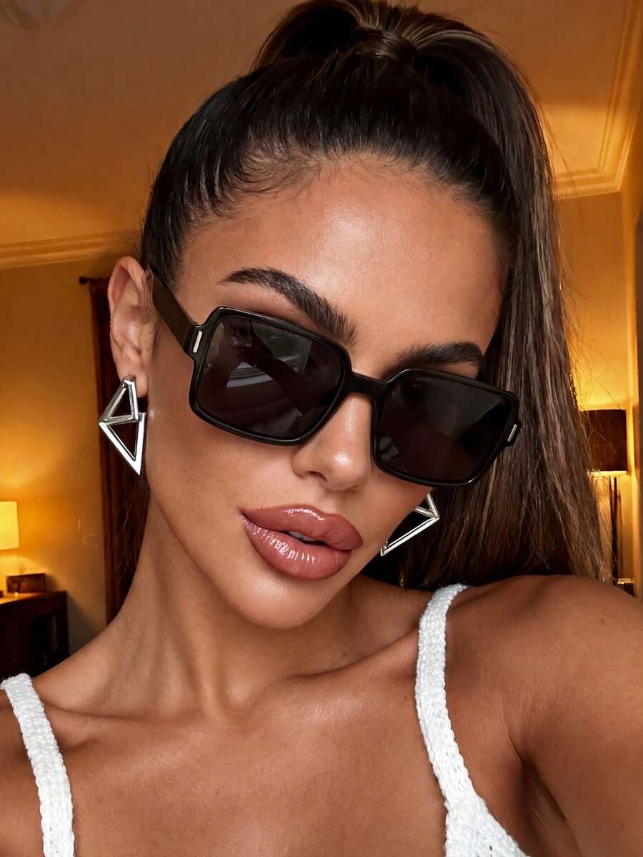1 Pair Unisex Rectangular Modern Casual Fashion Glasses, Suitable For Back To School, College Style, Campus Occasions - Black - View 1