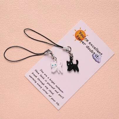 Lindo colgante de gato caminando, accesorio universal para smartphone, colgante personalizado con cámara CCD, adorable decoración colgante estilo Ins para correa de teléfono