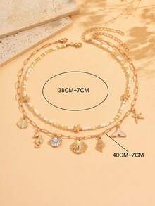 2pcs/Set Bohemian Island Style Ocean Creature Pendant Necklace, Handmade Beaded Choker Necklace, Fashionable Jewelry Set For Women, Suitable For Daily Wear, Beach, Party, Music Festival. The Handmade Chain Can Be Customized In Length. - Multicolor - View 6