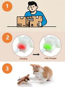 Electric Pet Toy, Interactive Kitten/Puppy Toy With Chirping Bird (Non-Flying), Realistic Sparrow Toy, USB Rechargeable, Waterproof & Bite-Resistant, 3 Speed Modes - Khaki - View 7