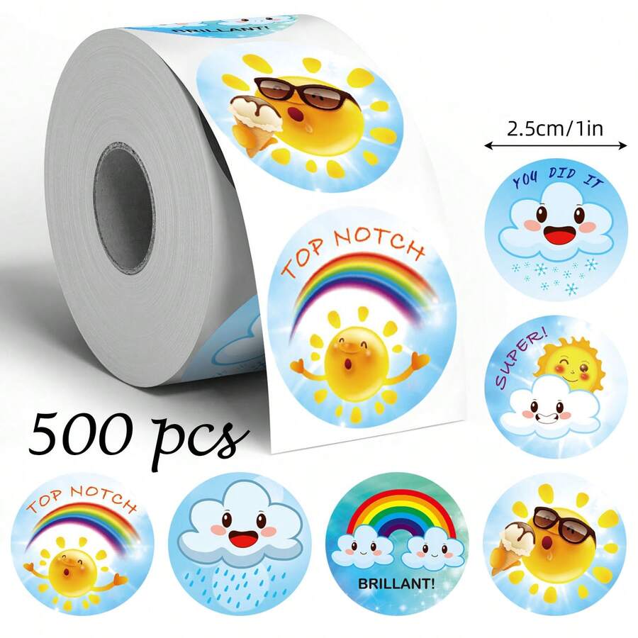500pcs Cartoon Weather Doodle Stickers, 1 Inch Round, 6 Designs (Sun, Rainbow, Cloud), Suitable For Scrapbooking, Greeting Cards, Envelopes, Gift Wrapping, Daily & Holiday Parties, PVC Waterproof Sticker Scrapbook Supplies Stationery Funny Stickers Kindle - Cartoon Weather Stickers - View 1