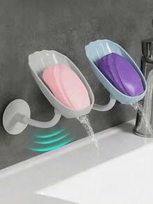1pc Shell-Shaped Soap Dish, Wall-Mounted Draining Soap Holder, Creative Soap Box, Keeps Soap Dry And Clean, Easy To Clean, Bathroom Wall-Mounted Soap Rack, Extends Soap Lifespan. - Multicolor - View 2