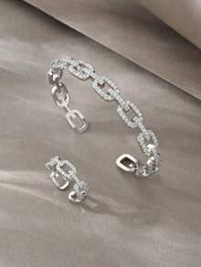 Pulsera de plata, versátil con incrustaciones de cobre y circonita, adecuada para uso diario, reuniones, citas, realza la elegancia - Plateado - Ver 3