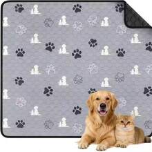 1pc New Pet Pee Pad, Waterproof Anti-Slip Washable Reusable Dog Urine Mat With Paw Print & Silhouette Pattern - L - View 3