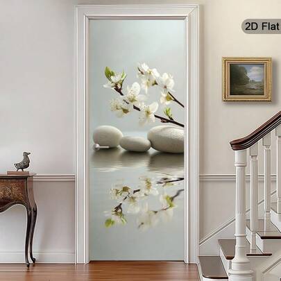 1/2 miếng dán cửa 2D chủ đề Thiền Zen, tranh dán tường hoa mùa xuân, decal dán cửa tối giản đầy ý nghĩa, tranh dán cửa hiện đại có thể tháo rời, trang trí phòng ngủ, phòng khách theo phong cách cổ điển.