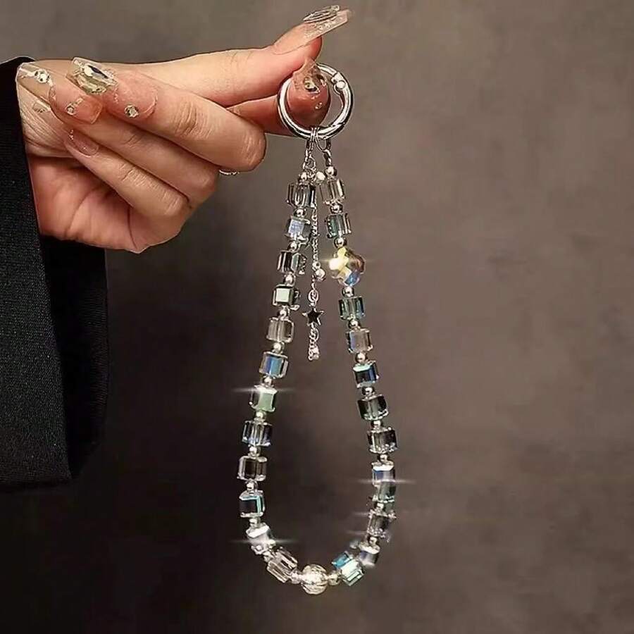 1pc Luxury Crystal Beaded Wrist Phone Lanyard, Keychain, Bag Pendant, Ideal Gift For Friends And Family - Multicolor - View 1