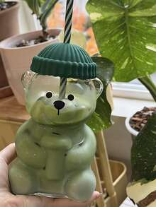 1/2/3/4/5/10 cái, 15CM*9CM/5.9IN*3.54IN, Cốc hút ống hình gấu dễ thương, Cốc hút ống gấu Teddy, Cốc gấu có nắp, Chất liệu nhựa, Phù hợp sử dụng hàng ngày và đi ra ngoài, Có thể chứa nước trái cây, đồ uống lạnh, sữa, cà phê - màu xanh lá - Xem 2