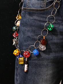 1pc Punk Street Style Unique Tassel Multi-Pendant Bottle Dice Colorful Waist Chain Body Jewelry, Casual Streetwear Accessory For Men - Multicolor - View 9