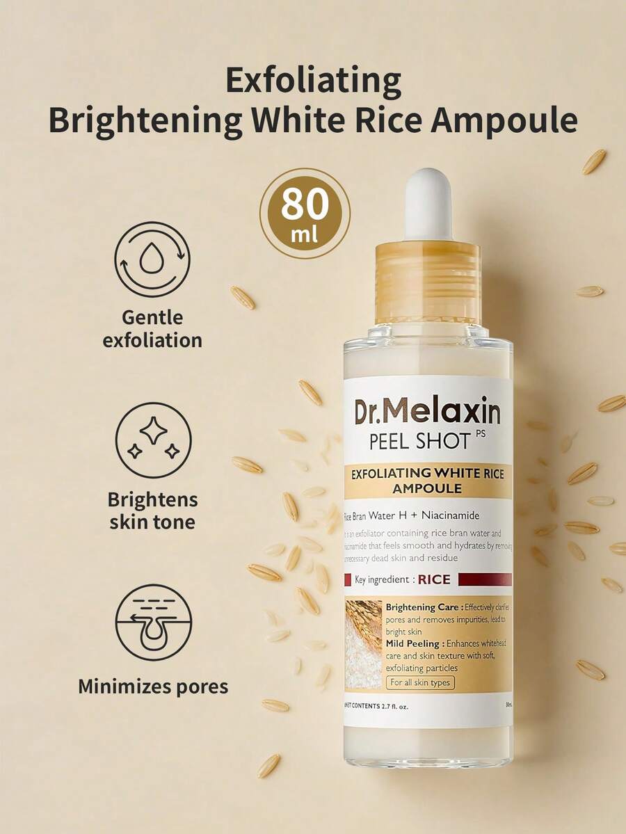 Dr.Melaxin 溫和去角質亮白精華液 1 瓶 80ml,米水 + 菸鹼醯胺,清潔毛孔,適合所有膚質日常護理 - 去角質煥亮白米精華液 80ml - 查看 1