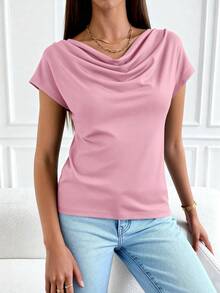 PRETTYGARDEN Women's Summer Clothes Tops Dressy Casual Clothing Cowl Neck Short Sleeve Blouses Business Work Office Shirts  Tops For Women - 粉色 - 查看 4