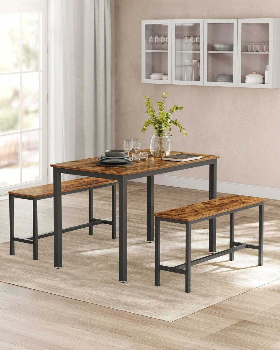 VASAGLE Juego de Mesa de Comedor, Mesa de Cocina con sillas, Industrial para Cocina, Sala de Estar, Sala de Fiesta, café rústico y Negro