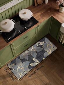 1pc Silica Gel Kitchen Floor Mat, Dark Gray & Black Base Color With Fine Vertical Texture, Decorated With Delicate Golden Lines Outlining Large Magnolia Floral Patterns, Presenting An Elegant New Chinese Style Art, Suitable For Kitchen, Bathroom, Entryway, Laundry Room, Bedroom, Living Room Decor - Multicolor - View 12
