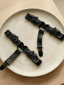 哥特暗黑翅膀腿链腿手链，欧美极简手工腿链，街头夜店动漫性感吊袜带腿带，洛丽塔弹力大腿吊袜带 - 黑色 - 查看 3