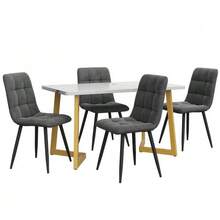 Dining Set (5 Pieces), Table And 4 Chairs, Modern Kitchen Set, 140*80cm Kitchen Table With Gold Metal Legs, White MDF Top, Dark Grey Velvet Dining Chairs - Grey - View 3