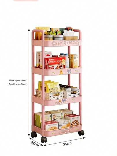 三层带挂钩滚动推车，适用于客厅、卧室和浴室 - 可爱的多层带轮储物推车，节省空间，便携轻巧，温馨家居装饰，非常适合收纳手工用品、洗漱用品、毛巾、化妆品、厨房用品等，室内移动方便，易于组装，经久耐用。