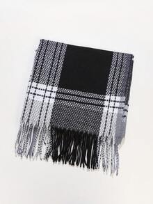 1pc Versatile Faux Cashmere Scarf, Warm And Elegant For All Seasons, Soft And Comfortable Material, Excellent Faux Cashmere Technology, Great Value, Suitable As Beach Towel, Home Essential, Best Gift For Men And Women, Mom's Favorite - Black - View 5