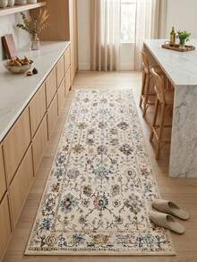 1pc Vintage Moroccan- Floral Striped Area Rug/Carpet/Doormat/Runner, Light Color, Suitable For Bathroom, Kitchen, Entryway, Hallway, Bedside, Living Room, Bedroom, Machine Washable, Home Decor - Multicolor - View 2