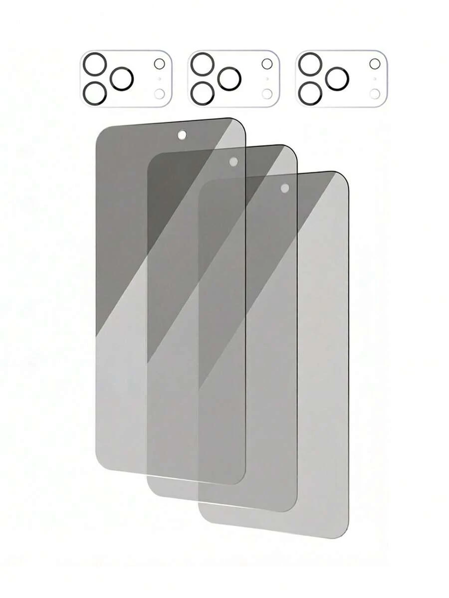 Screen Protector Compatible With IPhone 17 Pro/17Air/17Pro Max/16/14/15/13/12/11/3 Piecestempered Glass [9H+Hardness] [Military Grade Anti Drop] [Sensitive Touch] [Easy To Install Frame] [Privacy Protection], High-Definition Anti Peeping (3 Tempered Films And 3 Yellow Background Lens Films) - Multicolor - View 1