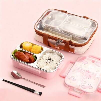900ML 304 Stainless Steel Lunch Box With Compartments,Divided Bento Box, Sealed Leak-Proof Lunch Container, Portable Large Capacity Fruit Salad Food Storage Container,Hot Water Heatable,Dishwasher & Microwave Allowable,Suitable For Students And Adults Use In Home, School, Office, Picnic,Back To School