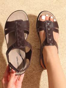 Women's Arch Support Sandals Comfortable Thong T-Strap Orthotic Casual Beach Walking Summer Flat Sandals - màu nâu - Xem 1