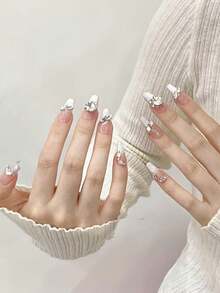 10PCS Long Coffin Handmade Press On Nails For Party And Daily Wear, Silver Nails, Cat's Eye,Shiny And Dazzling, Easy To Wear10pcs Y2K Handmade Press On Nails,Shining Bright , Nails,Suitable For Girls And Women Festivals Parties And Daily Wear.Suitable For Spring And Summer - Silver - View 4