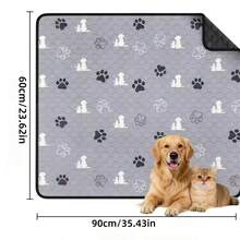 1pc New Pet Pee Pad, Waterproof Anti-Slip Washable Reusable Dog Urine Mat With Paw Print & Silhouette Pattern - L - View 10