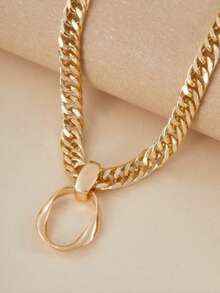 1条朋克风夸张链条项链，几何圆形吊坠项链，男士日常配饰，情侣项链 - 項鍊 - 查看 3