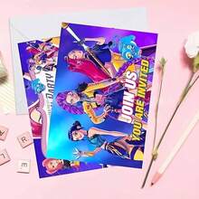 1pc K-Pop Girl Group Witch Themed Birthday Invitation Card, Cartoon Character Girl Group Birthday Greeting Card - Multicolor - View 6