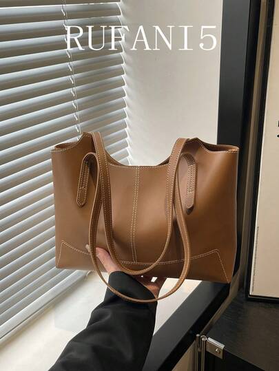 时尚新款纯色复古大容量通勤单肩包，经典百搭实用女士手提包，适合购物、装钱包、年轻女性、大学生、新人、白领等。非常适合办公室、大学、工作、商务、通勤、户外活动、旅行和郊游等场合。