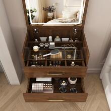 3-In-1 Dressing Table With Open Mirror, Small Dressing Table Set With Clear Glass Top, Compact Dressing Table With 3 Drawers, Bedroom Dressing Table, Dimensions: W 60/H 118/D 40 Cm. - Walnut Wood Color - View 9