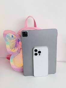 Laser Butterfly Girl Backpack, Glitter Sequin Mini Backpack, Lightweight Cute Schoolbag - Pink - View 4