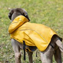 1 buah Jas Hujan Anjing yang Dapat Diatur, Jaket Anjing Tahan Air Reflektif dengan Lubang Tali, Pakaian Anjing Anti Angin Berkerudung, Cocok untuk Anjing Besar, Sedang, dan Kecil - Emas - View 14