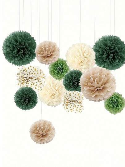 13 piezas de bolas de papel retro gris-verde, adecuadas para bodas, compromisos - Decoración colgante de corona de flores de papel, decoración de estilo bohemio, conjunto de decoración floral boho neutra para fiestas, aplicable para bodas, cumpleaños, fiestas de animales de la selva, decoración de pared, San Valentín, boda de San Valentín, cumpleaños