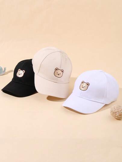 Bộ 3 mũ lưỡi trai thêu hình gấu hoạt hình dễ thương dành cho trẻ sơ sinh và trẻ nhỏ từ 0-3 tuổi, mũ lưỡi trai che nắng đa năng, thoải mái cho bé trai và bé gái.