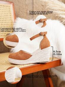 Women's Comfortable Non-Slip Buckle Round Toe Platform Wedge Shoes, Spring/Summer - Brown - View 9