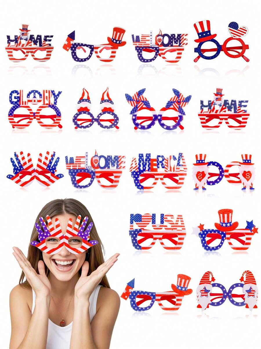 1/5/10 pièces élégantes avec motif drapeau américain - Lunettes de mode patriotiques convenant pour le Jour de l'Indépendance, le Jour du Drapeau, le Jour du Souvenir, la saison de remise des diplômes, accessoires amusants pour photos et fêtes, célébrations patriotiques, convient à tous - Multicolore - Voir 1
