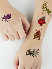 10张卡通昆虫动物临时纹身贴纸，蜜蜂、青蛙、蜻蜓、蜗牛等昆虫图案，防水，持久2-5天，趣味防水纹身贴纸，理想的生日礼物 - 彩色 - 查看 7