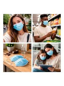 Disposable Adult Face Masks, Three-Layer, Comfortable Fit With Filter, For Daily Use (Box Of 50, Blue). Bluelander - A - View 6
