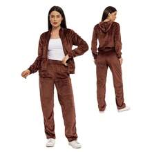 Women's Velvet Plush Set With Blouse And Pockets HF-CON-001 - Rust Brown - View 3