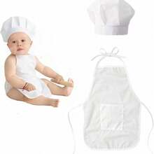 2pcs Baby Photography Props, 6-24 Months Infant Chef Costume Props Including Chef Hat And Apron - Multicolor - View 2