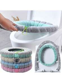 2件装加厚可水洗马桶座套，防滑设计 - 可爱动物和星星图案，轻便耐用，适用于各种类型的马桶 - 彩色 - 查看 2