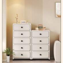 1pc Movable Storage Cabinet With Hidden Wheels, Cream-Colored Living Room Storage Cabinet, Household Storage Cabinet With Drawers For Living Room, Kitchen, Bedroom Nightstand - Multicolor - View 6