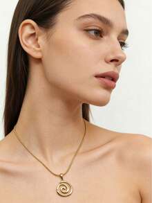 1 chiếc vòng cổ nữ bằng thép không gỉ kiểu Bohemian đại dương, họa tiết xoắn ốc bất đối xứng, mặt dây chuyền đa năng, phong cách thời trang Âu Mỹ, vòng cổ choker hình tròn thủy lực hình học kiểu dáng đại dương, thích hợp cho kỳ nghỉ biển. - Nhiều màu - Xem 8