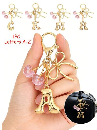 Fashion High Quality Cute Cherry Golden Butterfly Bag Charm- Cherry Key Fashion Backpack Pendant Decoration,Keychain, Bag Charm Alloy Pendant A-Z Letter ,Headphone Pendant, Car Charm, Decorative Charm,Cherry Keychain,Bag Accessiores,With Clip For Bag, Sparkling Resin & Metal Accessory For Purses And Bags For Wome,Backpack Accessories,Mother's Day Gift