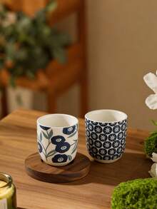 4pcs Creative Ceramic Small Espresso Cups, Minimalist Coffee Cups, Cappuccino Cups With Wooden Tray, Household Coffee Cup Set, Tabletop Mugs, Ceramic Tea Cups For Royal Afternoon Tea - Multicolor - View 2