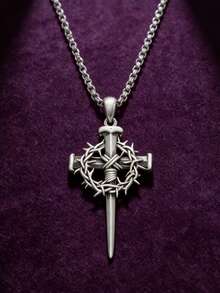 1pc Retro Triple Cross Necklace, Thorn Crown Cross Pendant, Suitable For General Christian Jewelry Gifts - Fashion - View 6