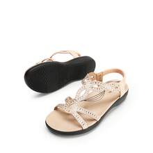 Women Comfort Flat Sandals Rhinestone Orthopedic Sandals Summer Walking Sandals With Elastica Back Strap Slip-On Vacation Beach Flats Shoes - 杏色 - 查看 4