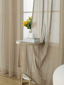 1件美式极简主义竖条纹薄纱窗帘，营造艺术光影效果 - 咖啡棕 - 查看 6