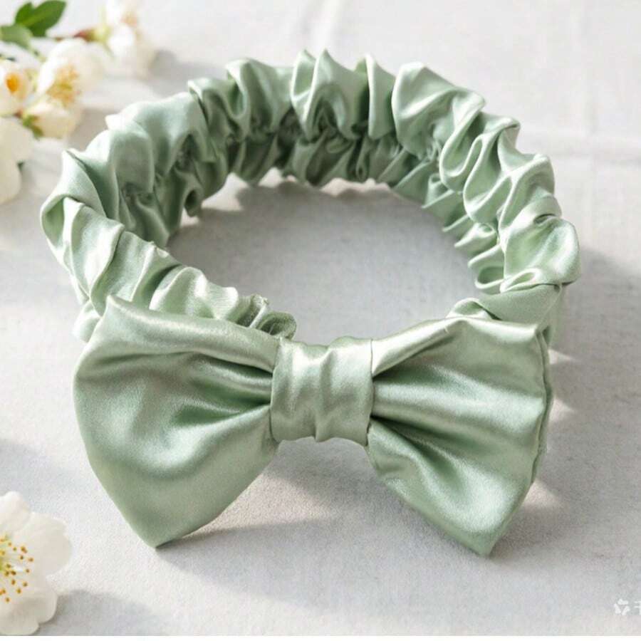 2pcs Bowknot Makeup Headband Set | Face Washing Headband + 1 Hair Scrunchie | Soft Fabric Material, Home Hair Accessories Set, Cute And Comfortable Face Washing Accessories | Suitable For Face Washing, Makeup, Spa, Yoga And Daily Home Care - Hair Tie - View 1